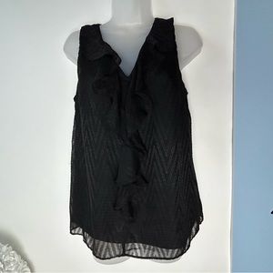 AGB Black Sleeveless with Ruffles & Lined Blouse Large‎